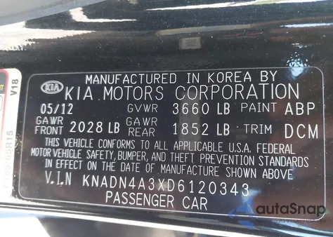 2013 Kia Rio Ex z USA, uszkodzony, nr VIN KNADN4A3XD6120343